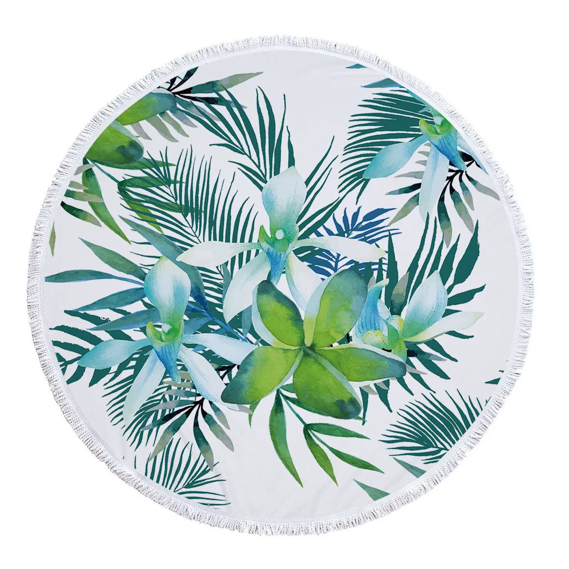 Microfiber Print Tropical Leaves Round Beach Towel