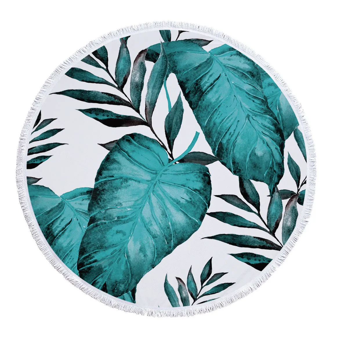 Microfiber Print Tropical Leaves Round Beach Towel