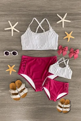 Mom & Me - Plum Stripe Bikini