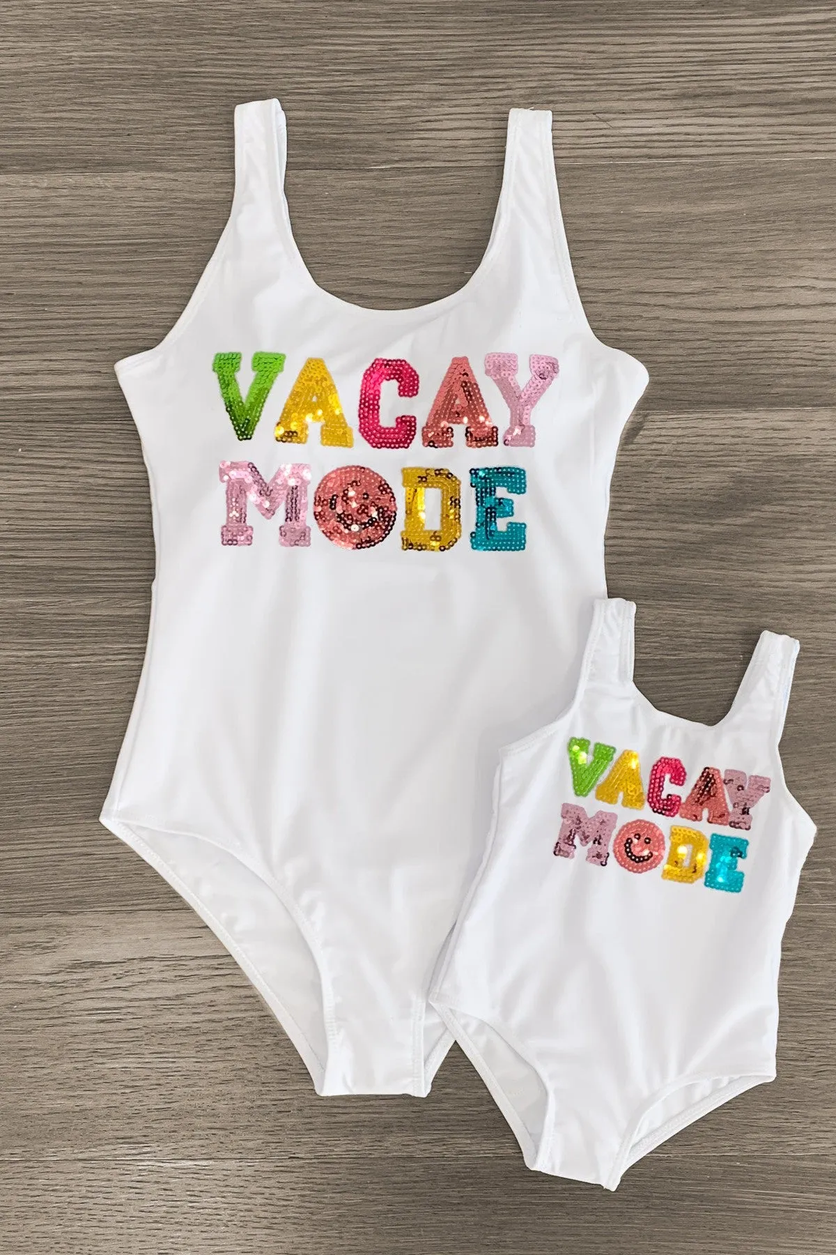 Mom & Me - "Vacay Mode" White Sequin Swimsuit