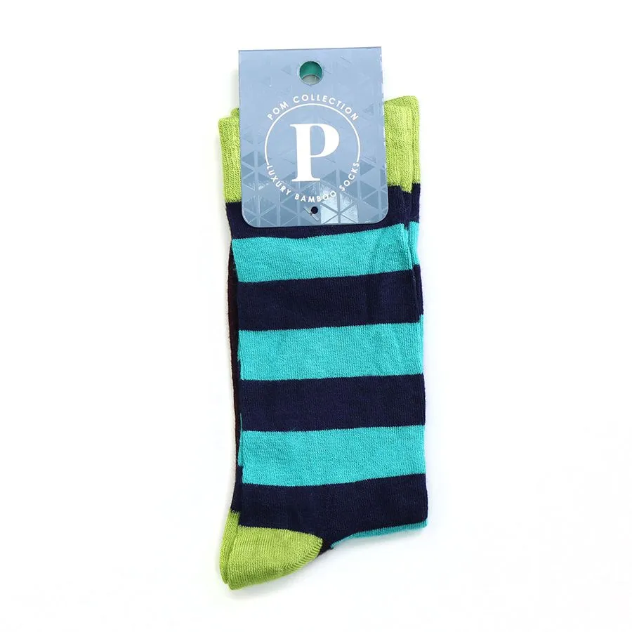 Navy & Aqua Striped Mens Socks