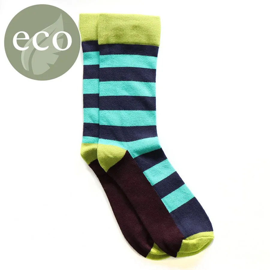 Navy & Aqua Striped Mens Socks