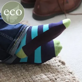 Navy & Aqua Striped Mens Socks