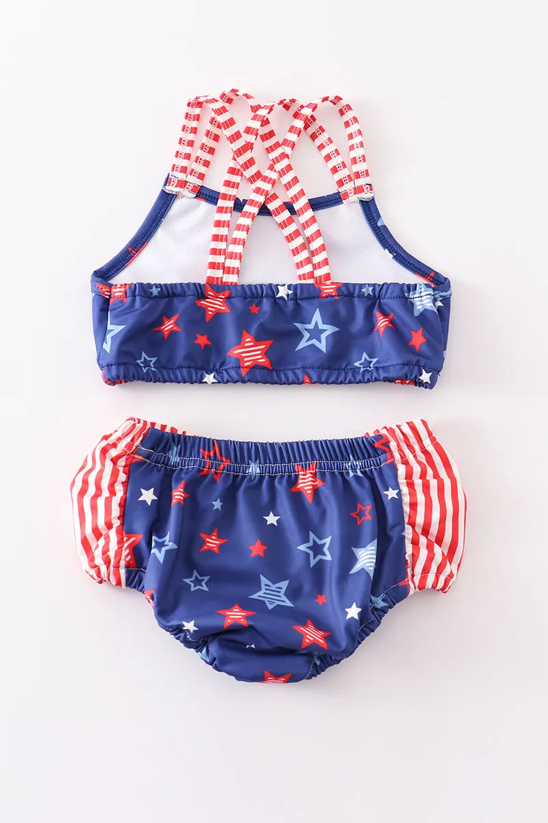 Navy Patriotic star print 2pc girl swimsuit