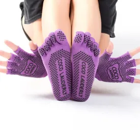 Non-slip Open Finger Yoga Sports Gloves Five Finger Yoga Socks Set, Size: One Size(Purple)