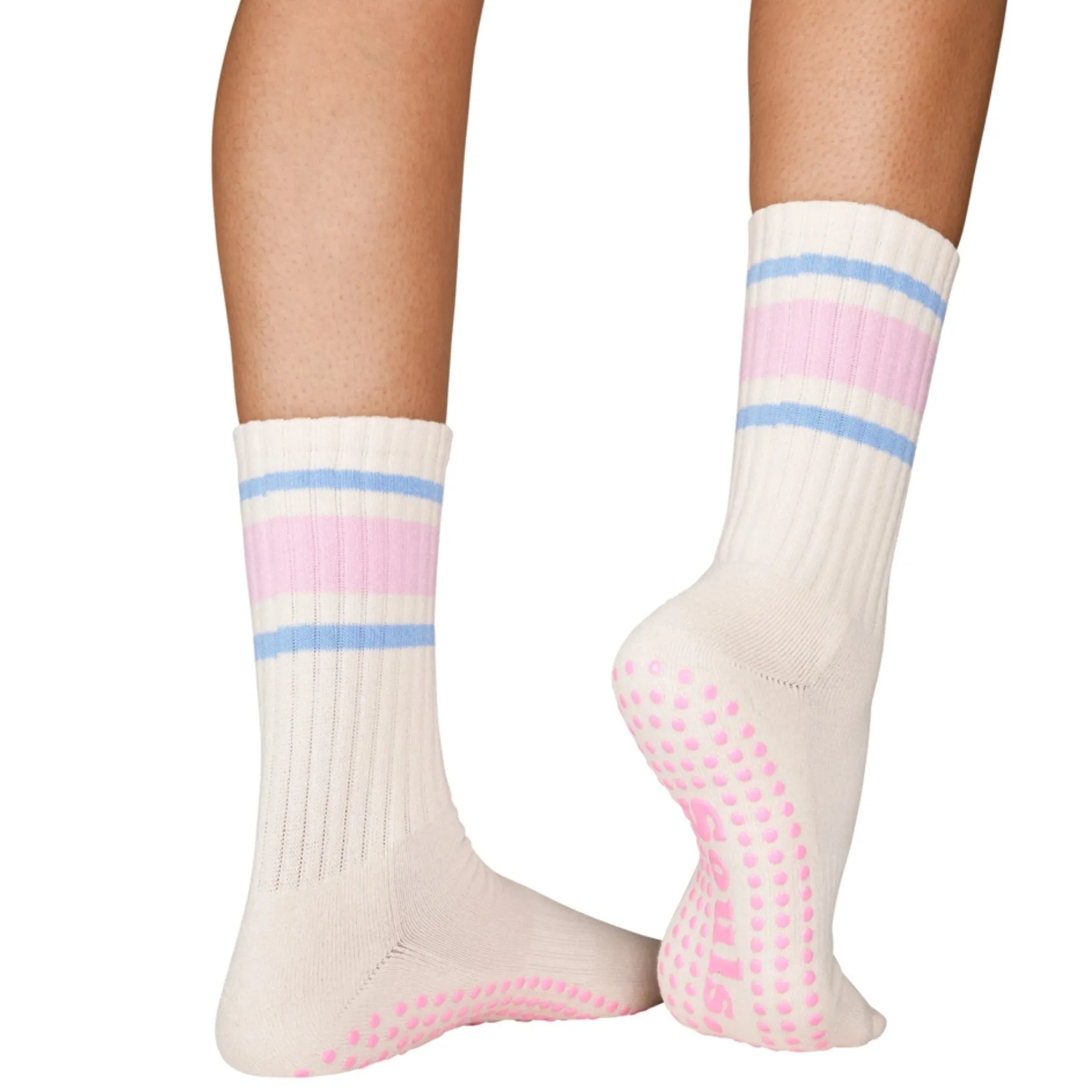 Pink Retro - Crew Grip Sock (Barre / Pilates)