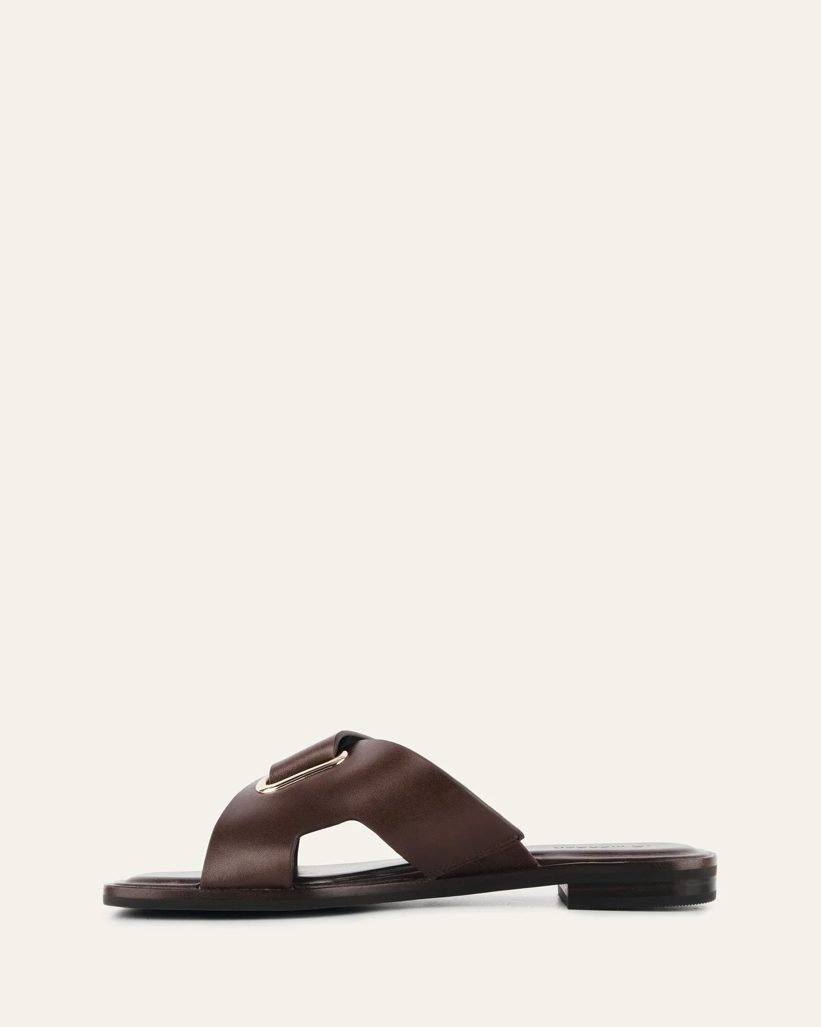 PIPER FLAT SLIDES CHOCOLATE LEATHER