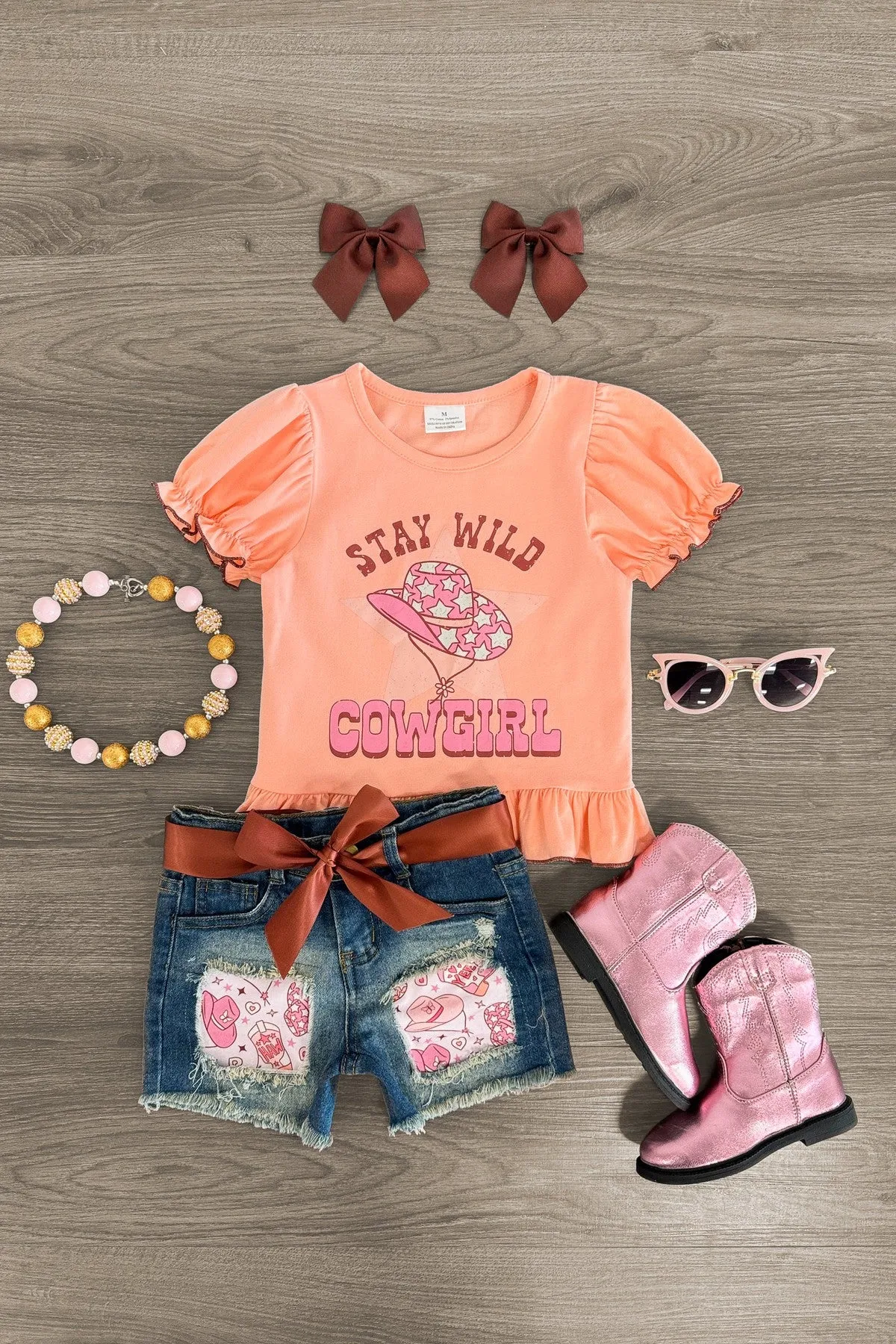 "Stay Wild Cowgirl" Denim Short Set