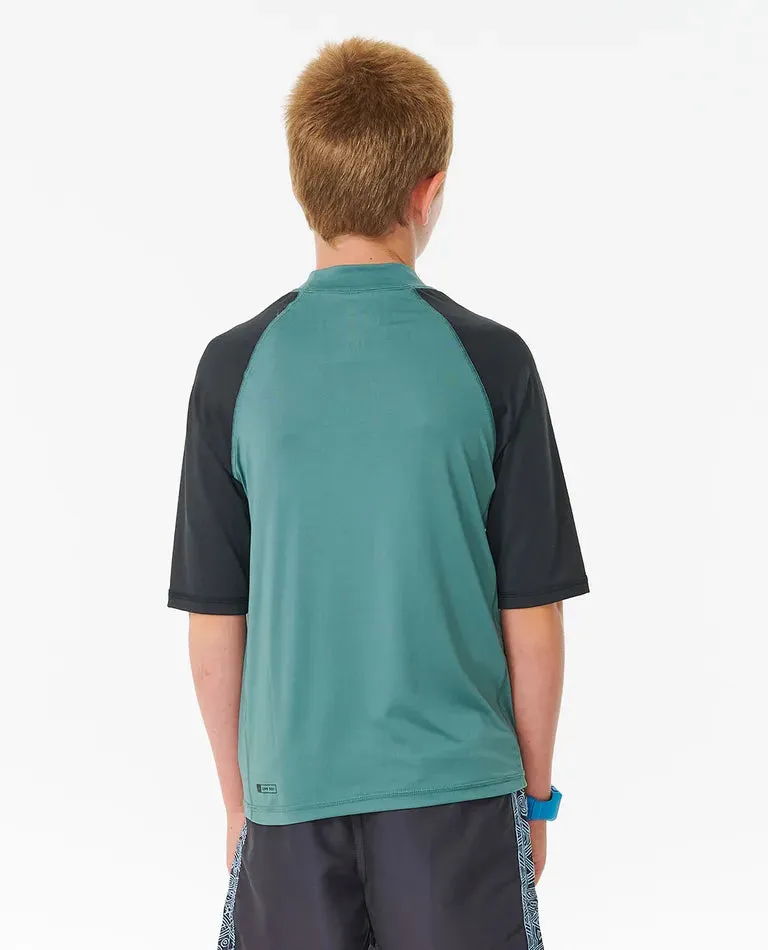 Ripcurl Shock UPF Short Sleeve Boys Rashie - Blue Stone