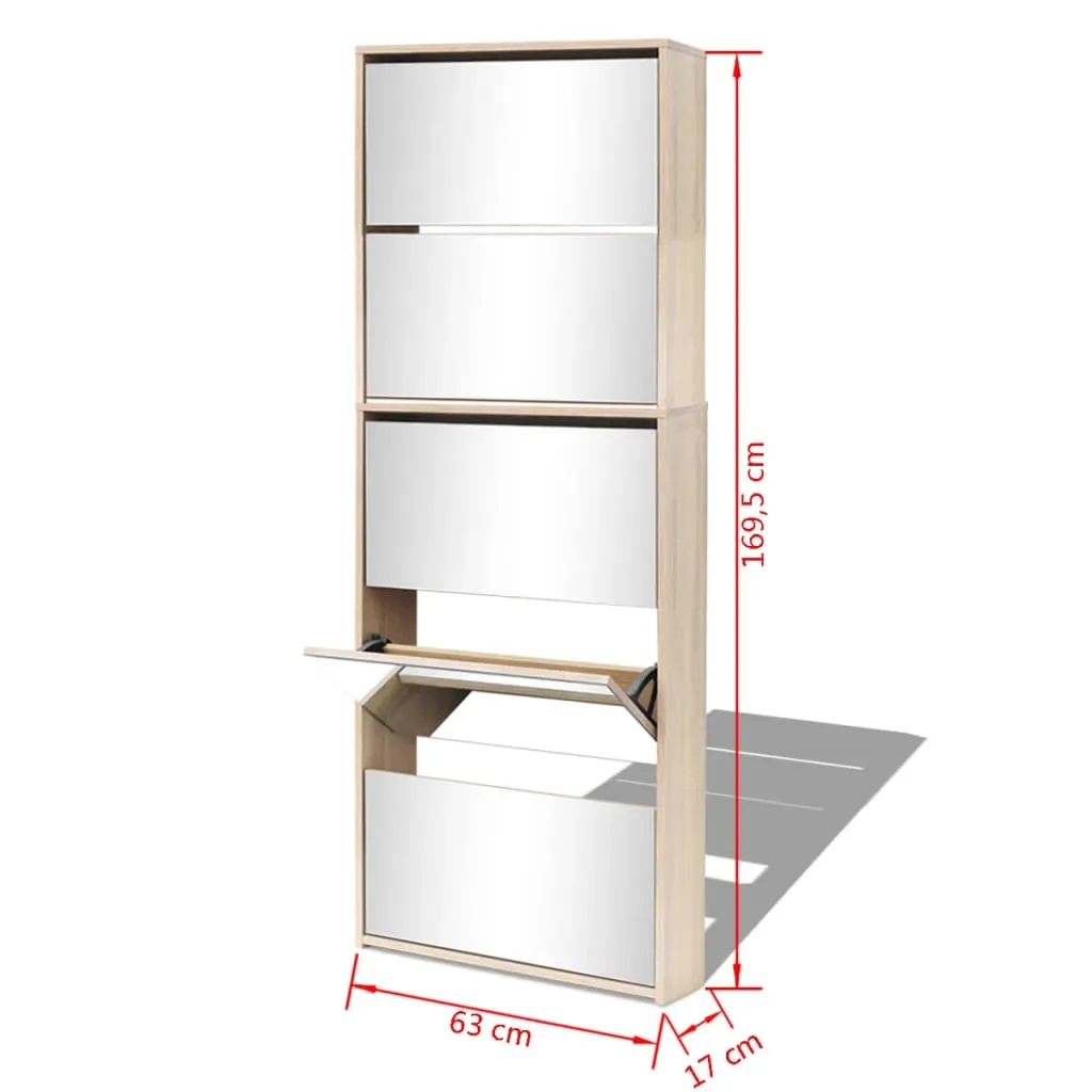 Shoe Cabinet 5-Layer Mirror Oak 63x17x169.5 cm