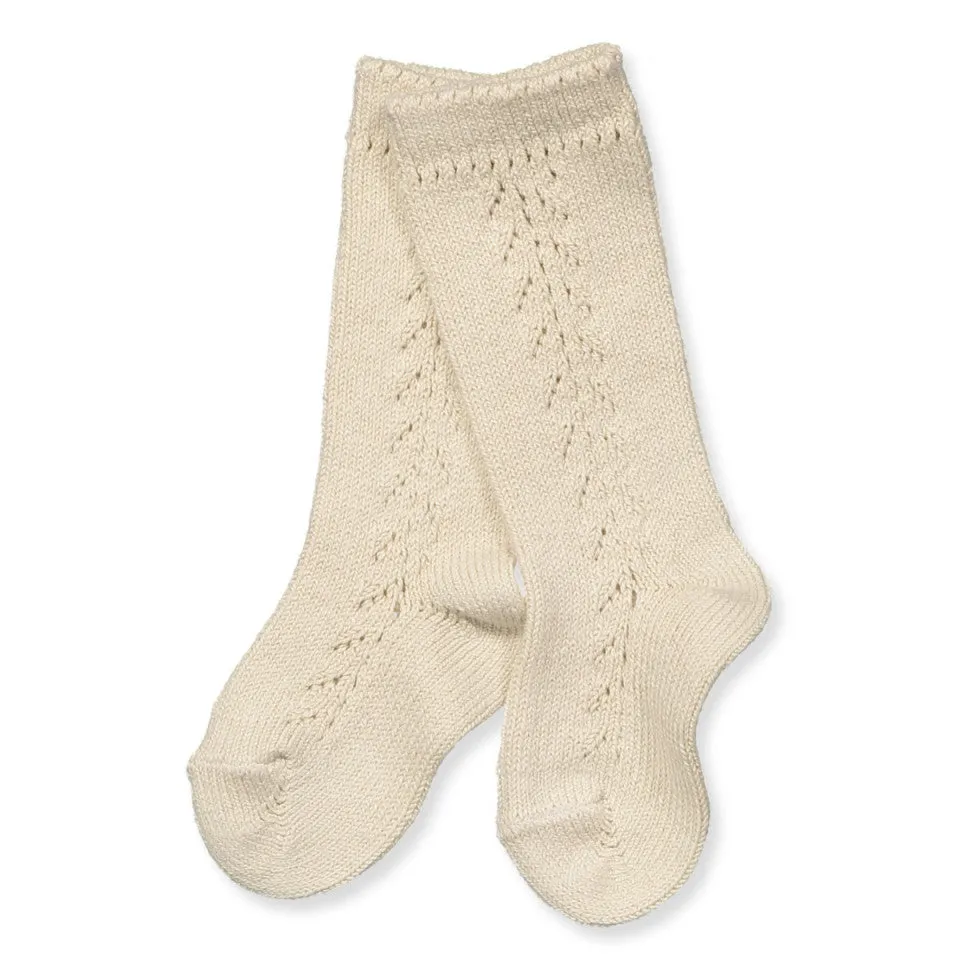 Side Openwork Knee High Socks Linen