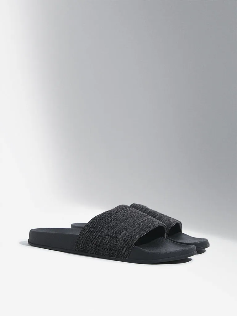 SOLEPLAY Dark Grey Knit-Textured Pool Slides