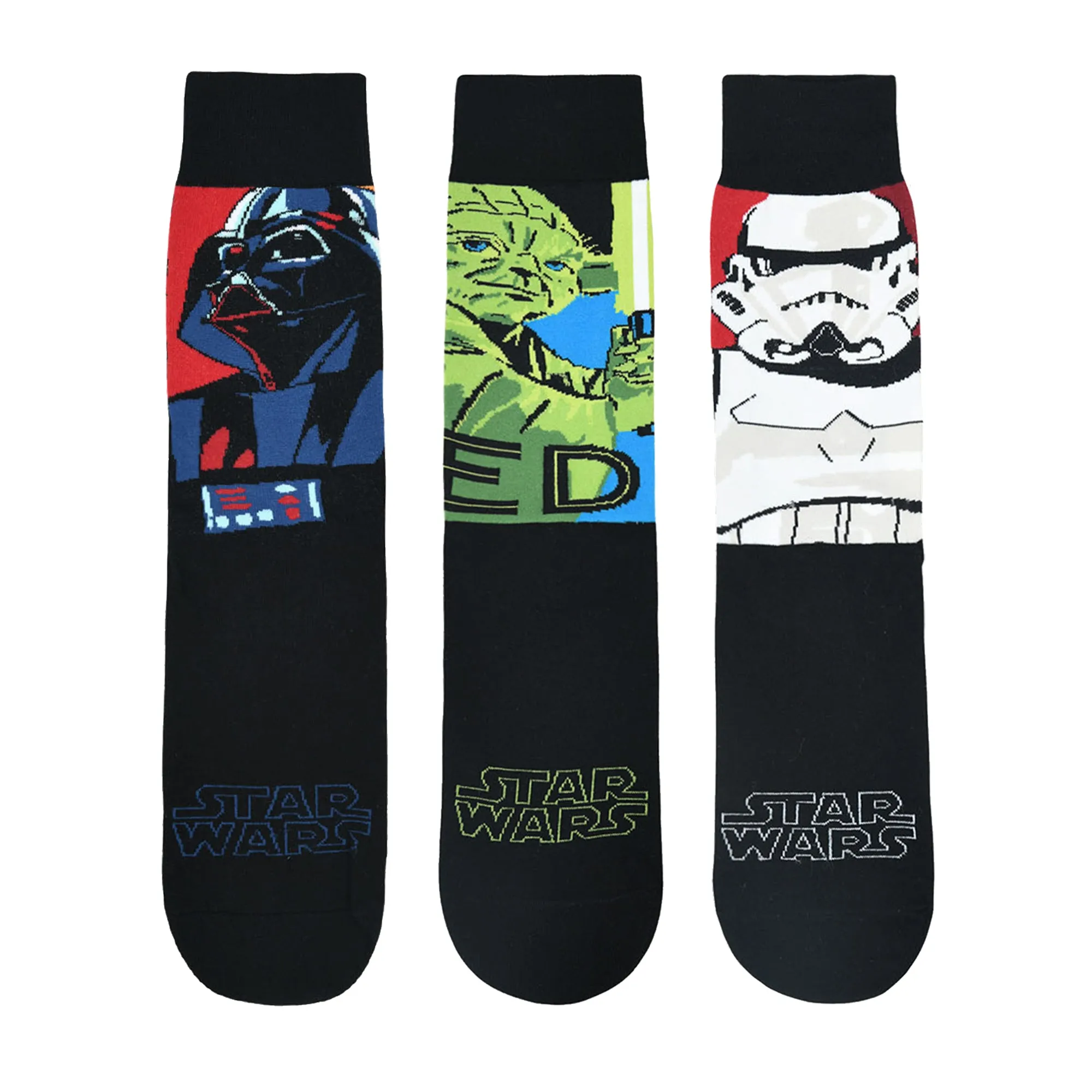 STAR WARS Gift Pack For Men - Clone Trooper, Yoda, and Darth Vader-Crew Socks (Black) (Pack of 3 Pairs/1U)