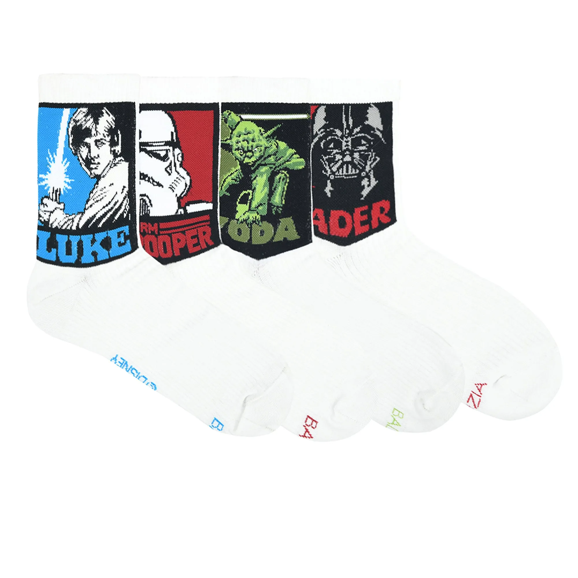 STAR WARS Gift Pack For Men - Clone Trooper, Yoda, Luke Skywalker, and Darth Vader-High Ankle Socks (White) (Pack of 4 Pairs/1U)