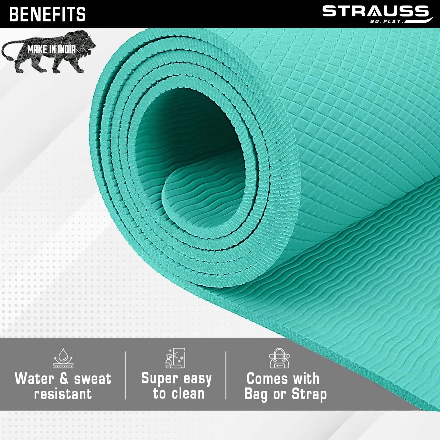 Strauss Anti Skid EVA Yoga Mat with Carry Strap, 8mm, (Sea Green)