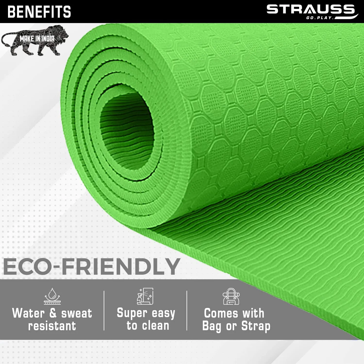 STRAUSS TPE Dual Layer Yoga Mat| Exercise Mat for Yoga,Pilates & Gym| Lightweight & Eco-Friendly Material | Yoga Mat for Women and Men |Ideal for Home Gym Workout |Includes Carry Bag | 4MM,(Green)