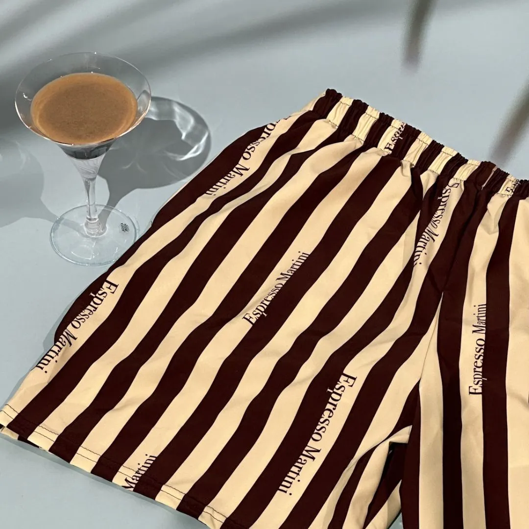 The Espresso Martini Striped swim trunks