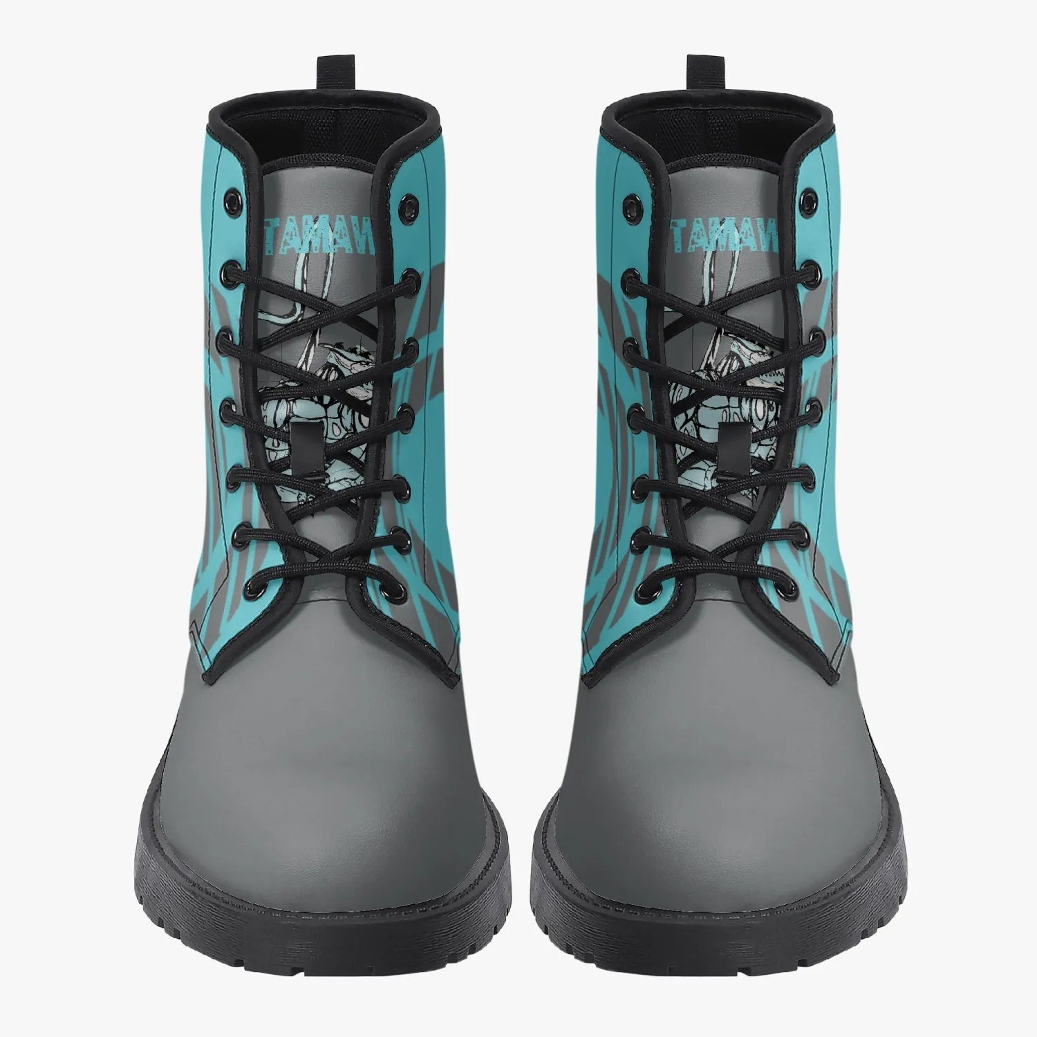 Trendy Leather Boots Grey Logo