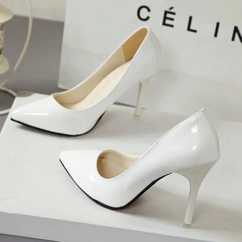 Women High Heel Shoes Patent Leather Pointed Toe*