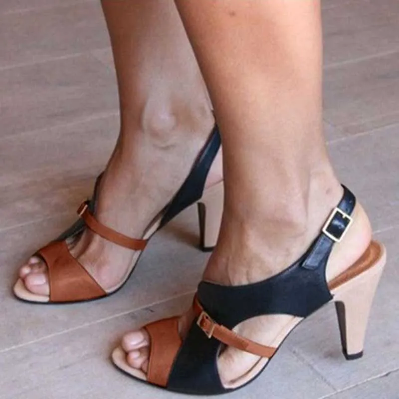 Women Peep Toe Vintage Heeled Sandals