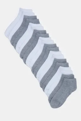 Women White And Grey Basic  Ankle Socks (10 Pairs)