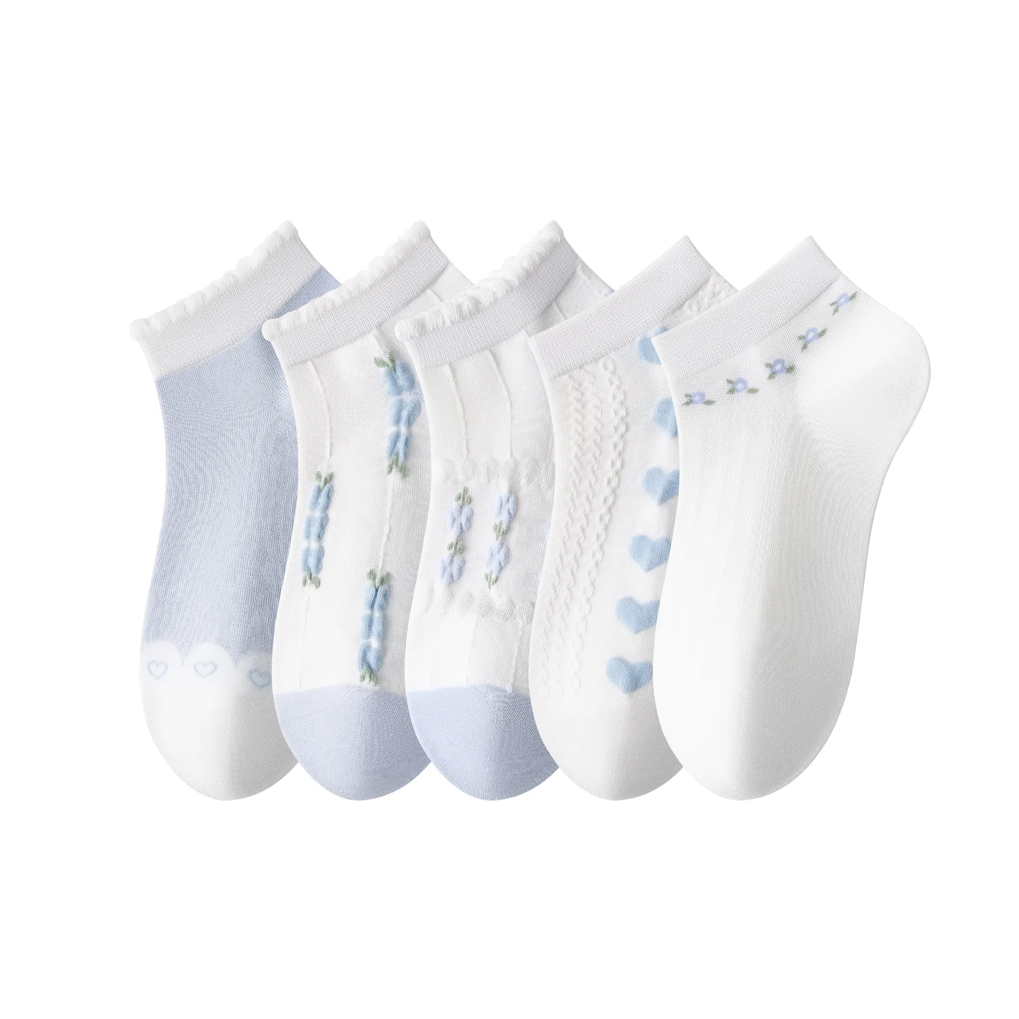 Womens Ankle Combed Cotton Socks Seamless Low Cut Thin Fashion   Gifts Print Striped Cute Socks 5 Pairs