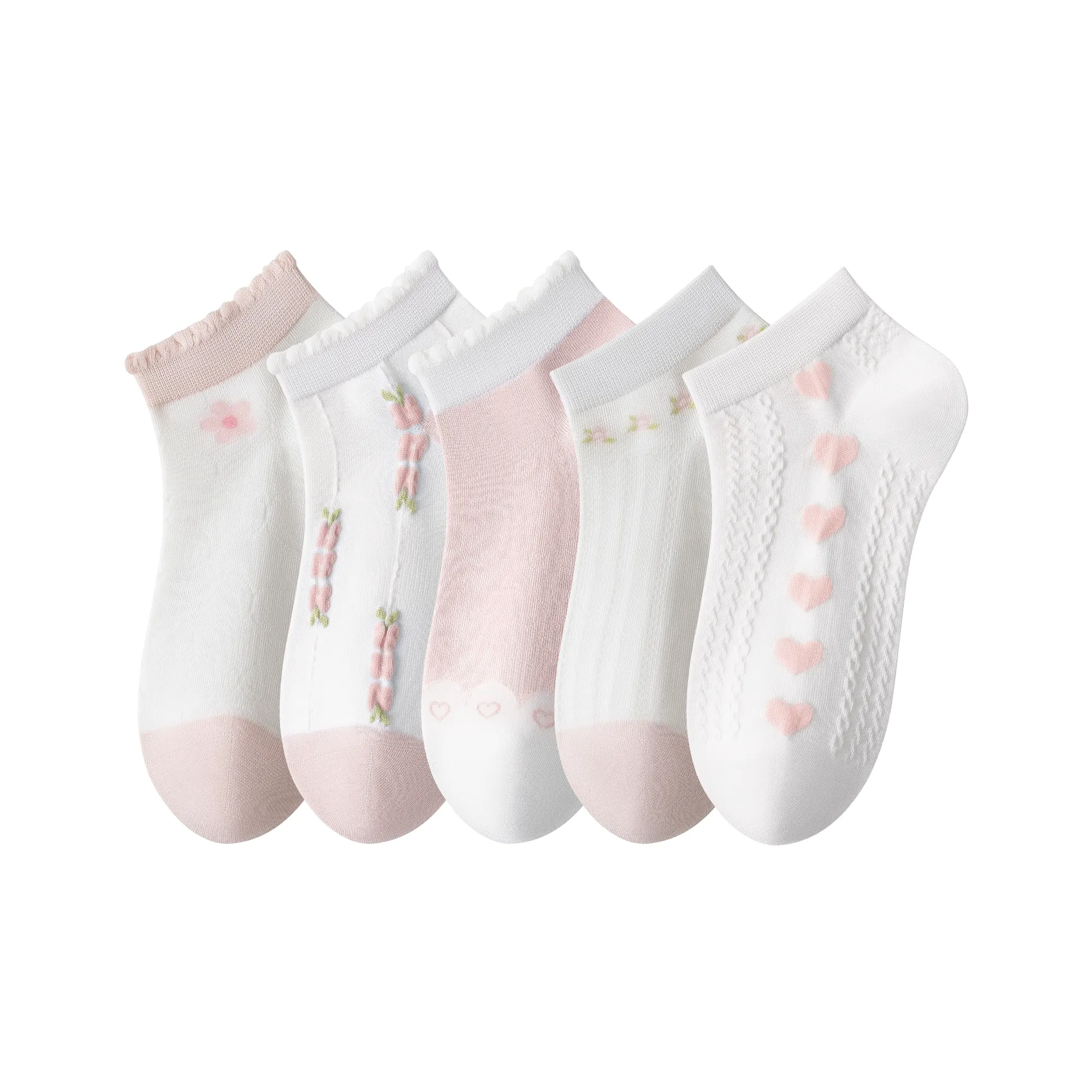 Womens Ankle Combed Cotton Socks Seamless Low Cut Thin Fashion   Gifts Print Striped Cute Socks 5 Pairs