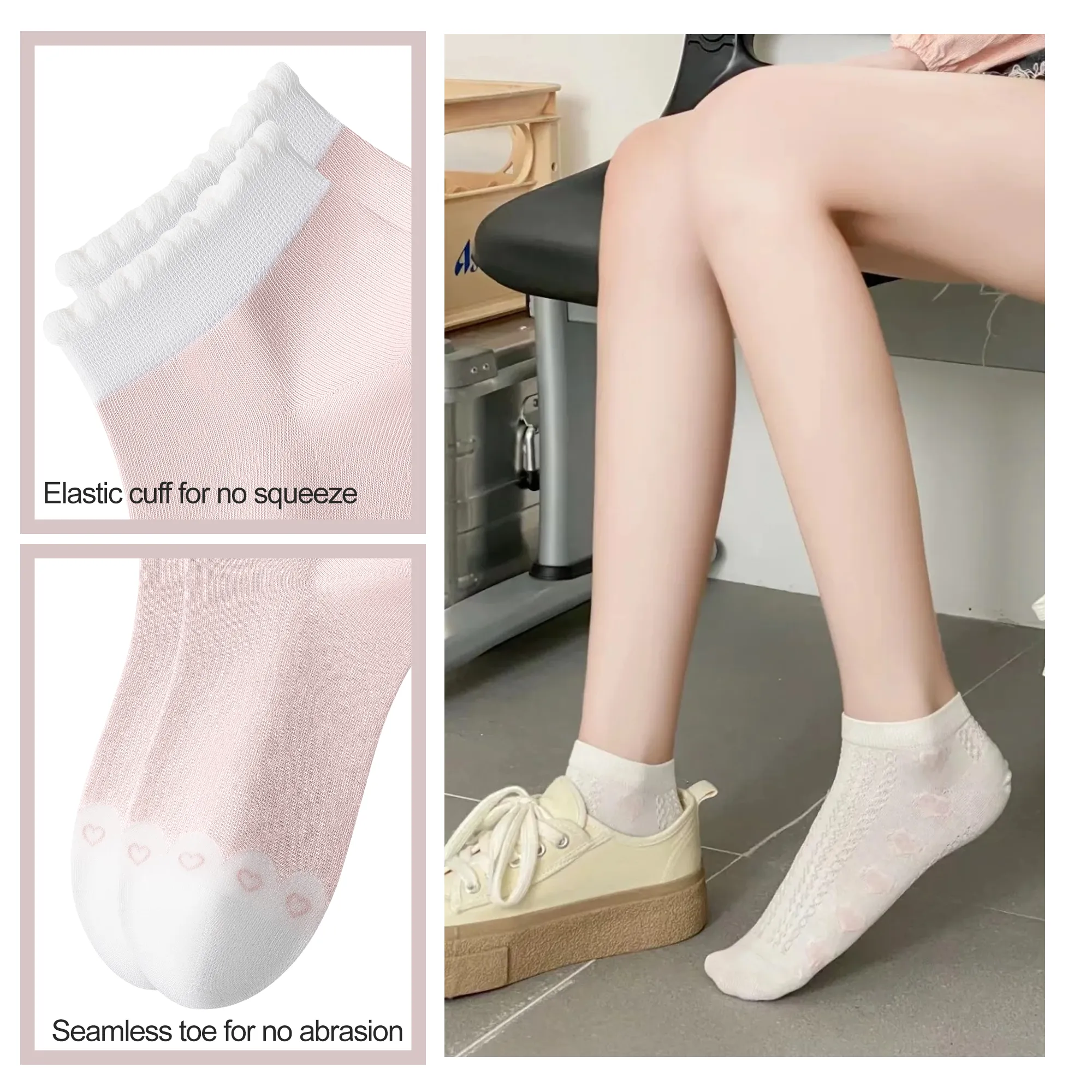 Womens Ankle Combed Cotton Socks Seamless Low Cut Thin Fashion   Gifts Print Striped Cute Socks 5 Pairs