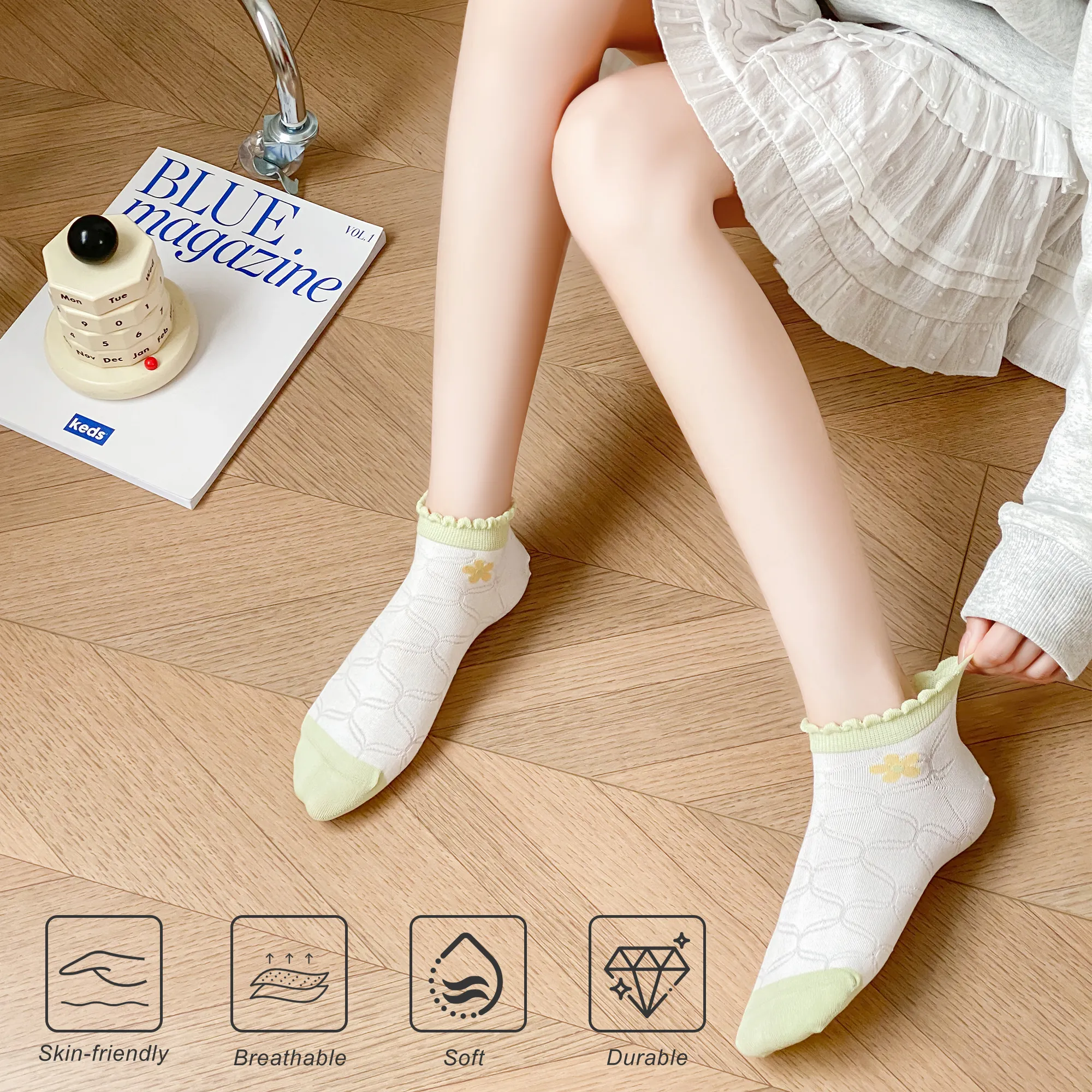 Womens Ankle Combed Cotton Socks Seamless Low Cut Thin Fashion   Gifts Print Striped Cute Socks 5 Pairs