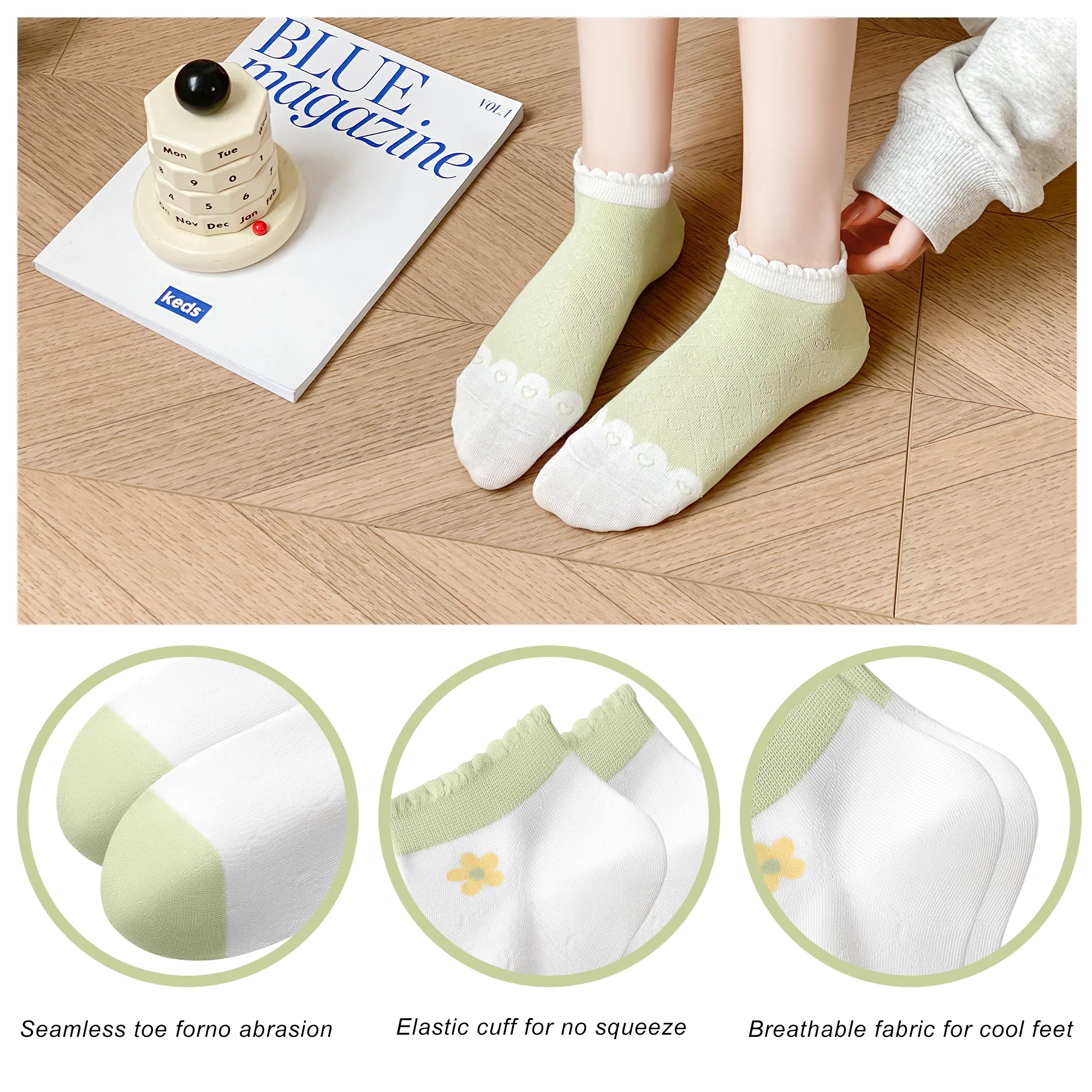 Womens Ankle Combed Cotton Socks Seamless Low Cut Thin Fashion   Gifts Print Striped Cute Socks 5 Pairs