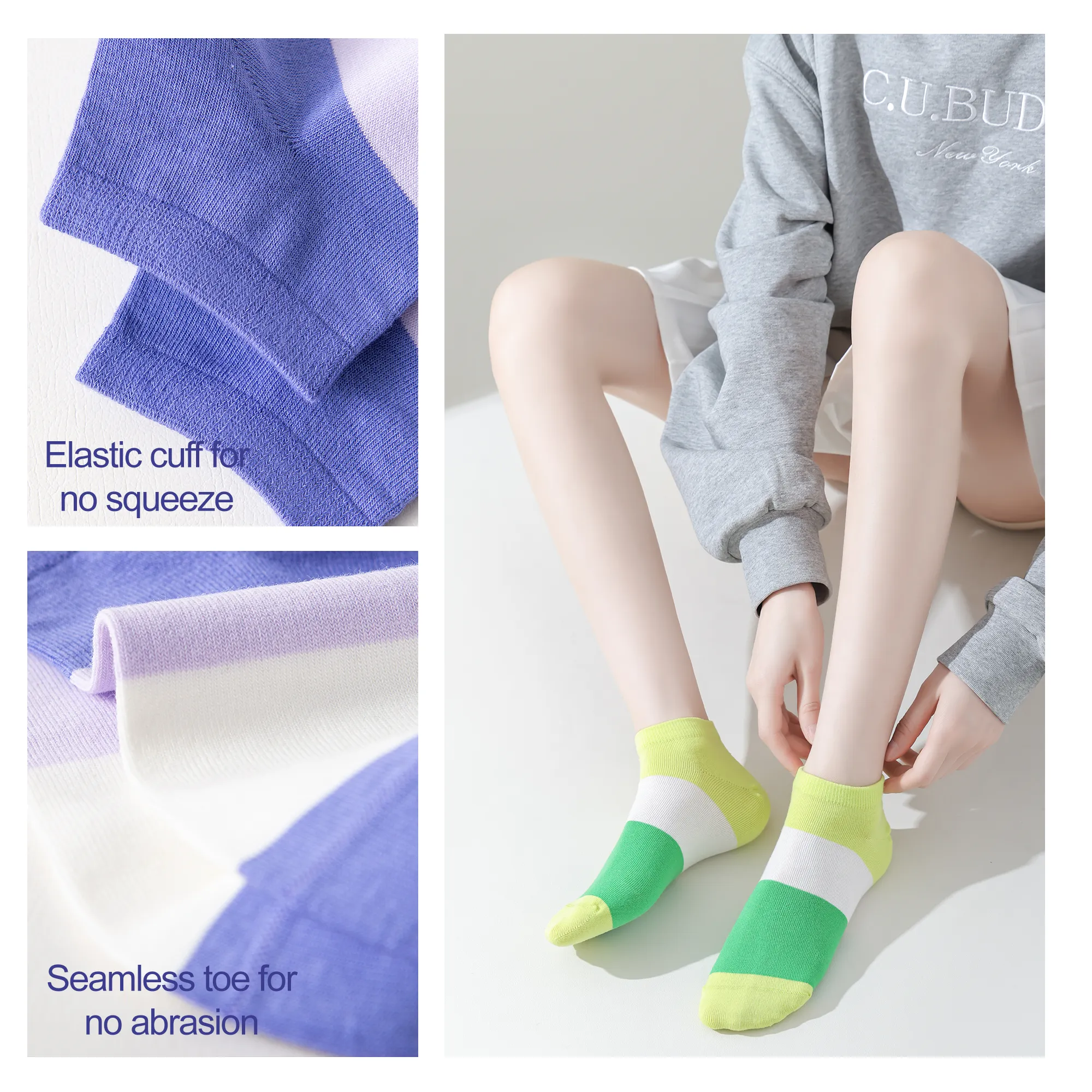 Womens Ankle Combed Cotton Socks Seamless Low Cut Thin Fashion   Gifts Print Striped Cute Socks 5 Pairs