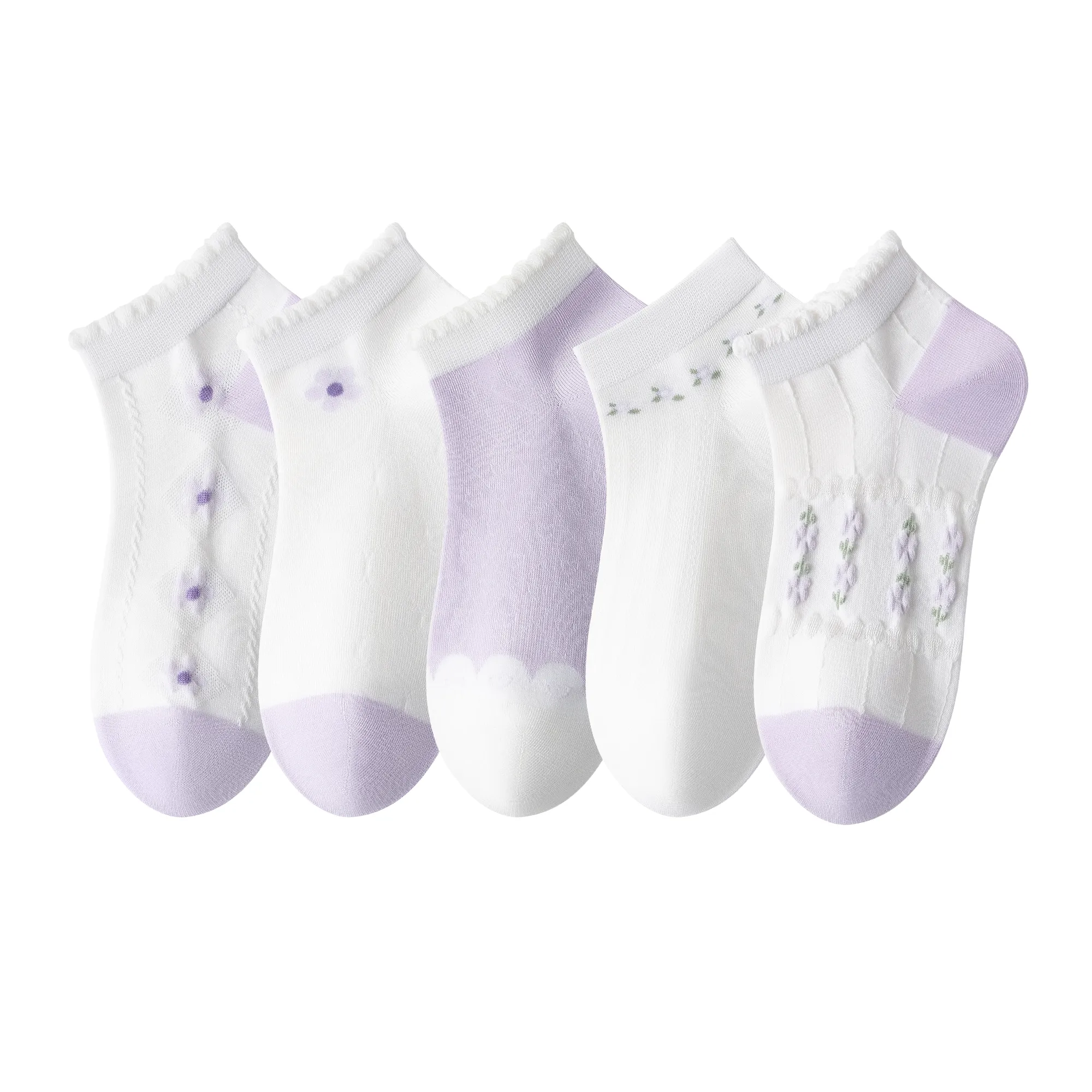 Womens Ankle Combed Cotton Socks Seamless Low Cut Thin Fashion   Gifts Print Striped Cute Socks 5 Pairs