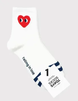 Women's Falling in Love Crew Socks - White