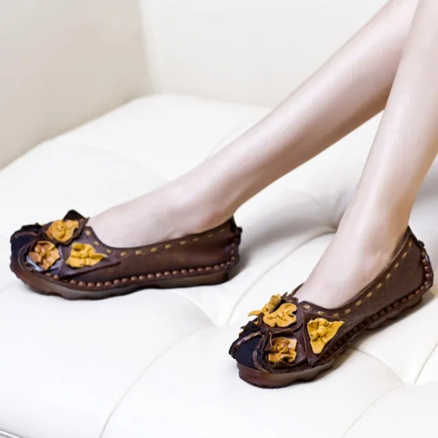 Womens Handmade Ethnic Flowers Comfortable Retro Shoes Loafer