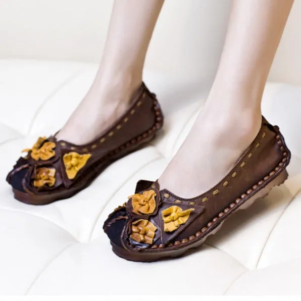 Womens Handmade Ethnic Flowers Comfortable Retro Shoes Loafer