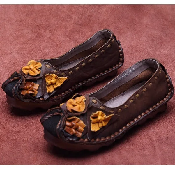 Womens Handmade Ethnic Flowers Comfortable Retro Shoes Loafer