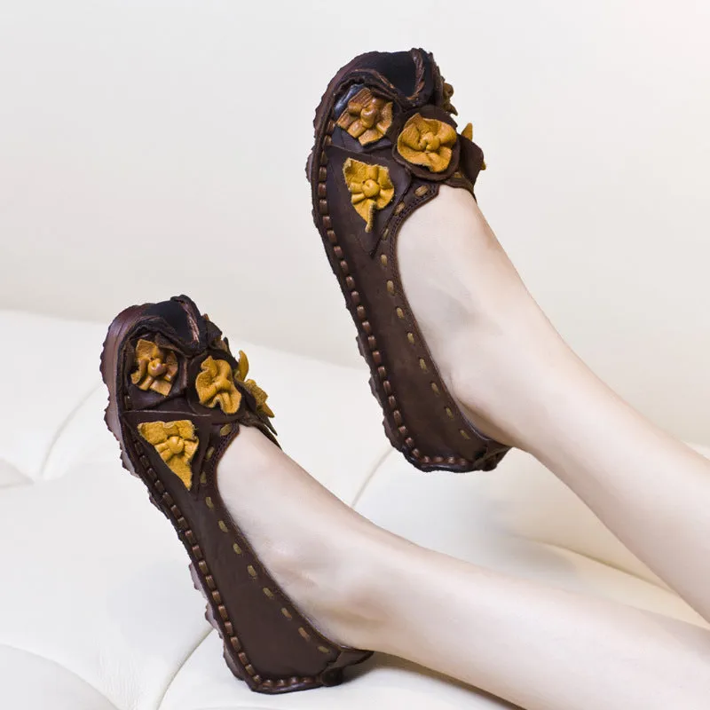 Womens Handmade Ethnic Flowers Comfortable Retro Shoes Loafer