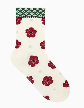 Women's Oriental Pattern Crew Socks - Cream