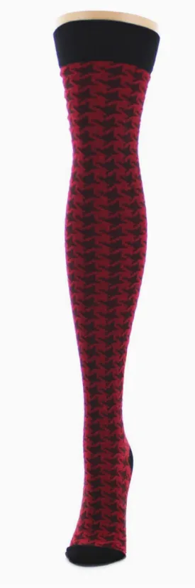 Women's Over the Knee Houndstooth Warm Socks Socks -Red