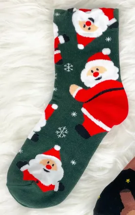 Women's Santa Claus Crew Sock -Green