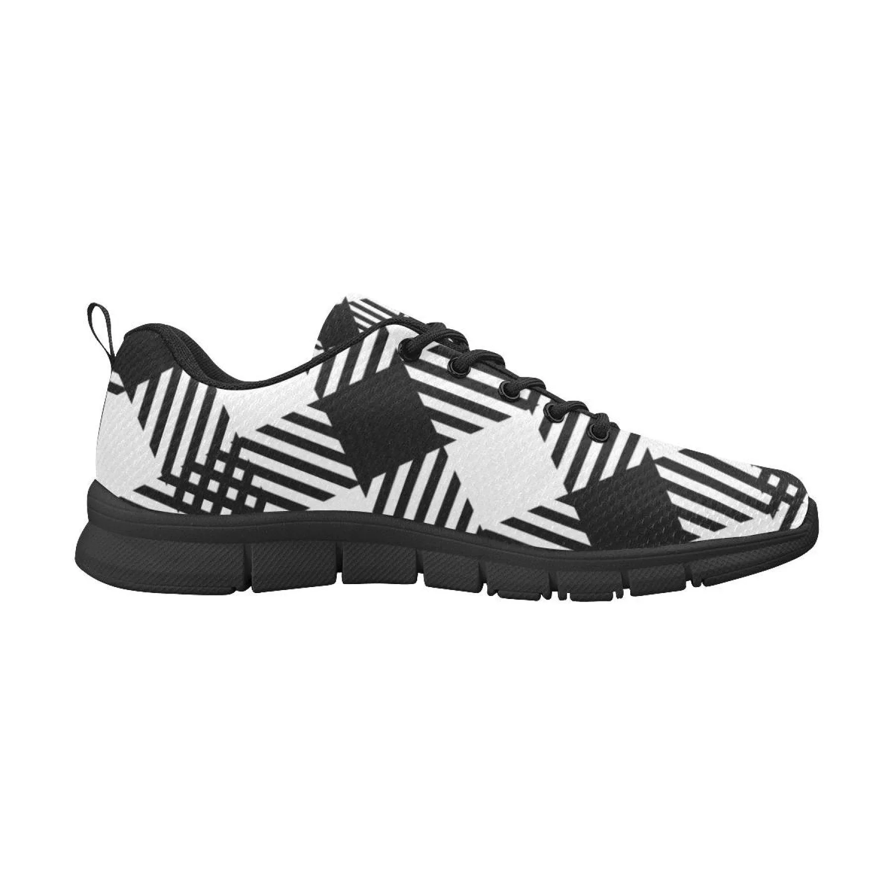 Womens Sneakers, Black And White Plaid Print Running Shoes