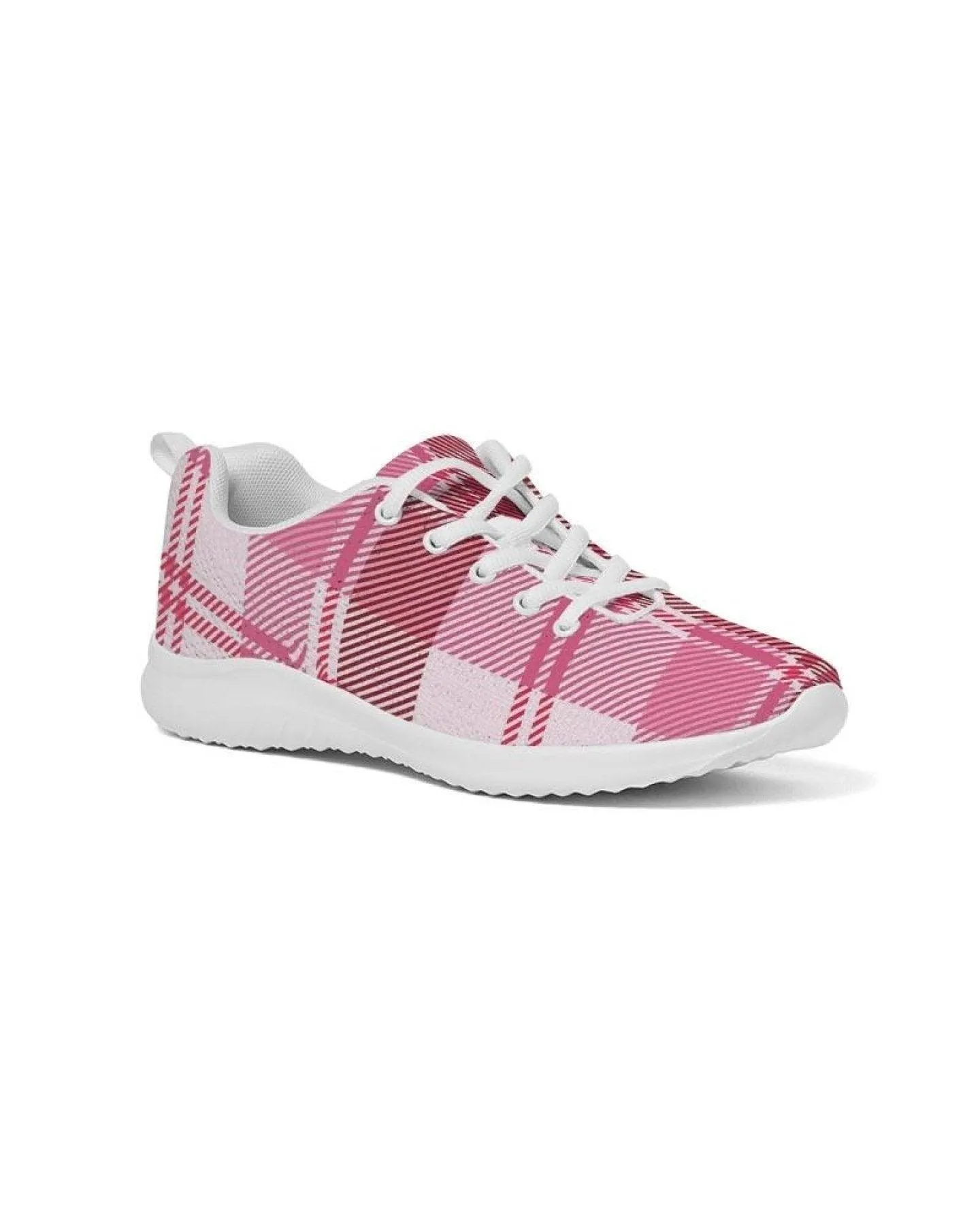 Womens Sneakers - Pink and White Plaid Running Sports Shoes