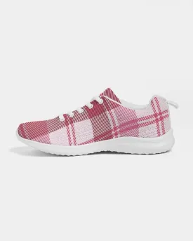 Womens Sneakers - Pink and White Plaid Running Sports Shoes